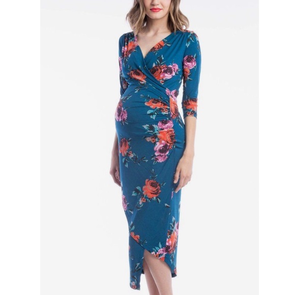 Lilac Clothing Dresses & Skirts - Maternity Midi Floral Dress by Lilac Faux Wrap